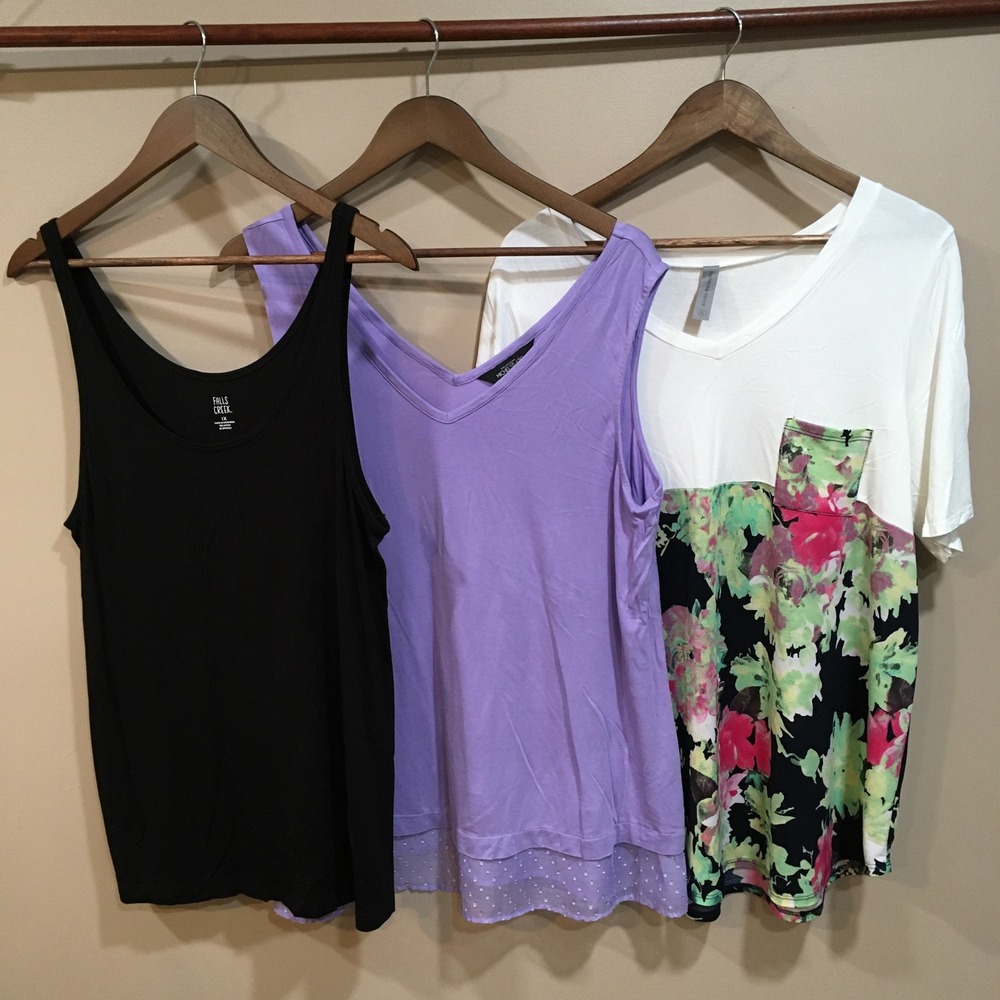 Casual Tank Top T-Shirt Bundle Womens 1X Black Purple Floral Lot of 3 Vacation